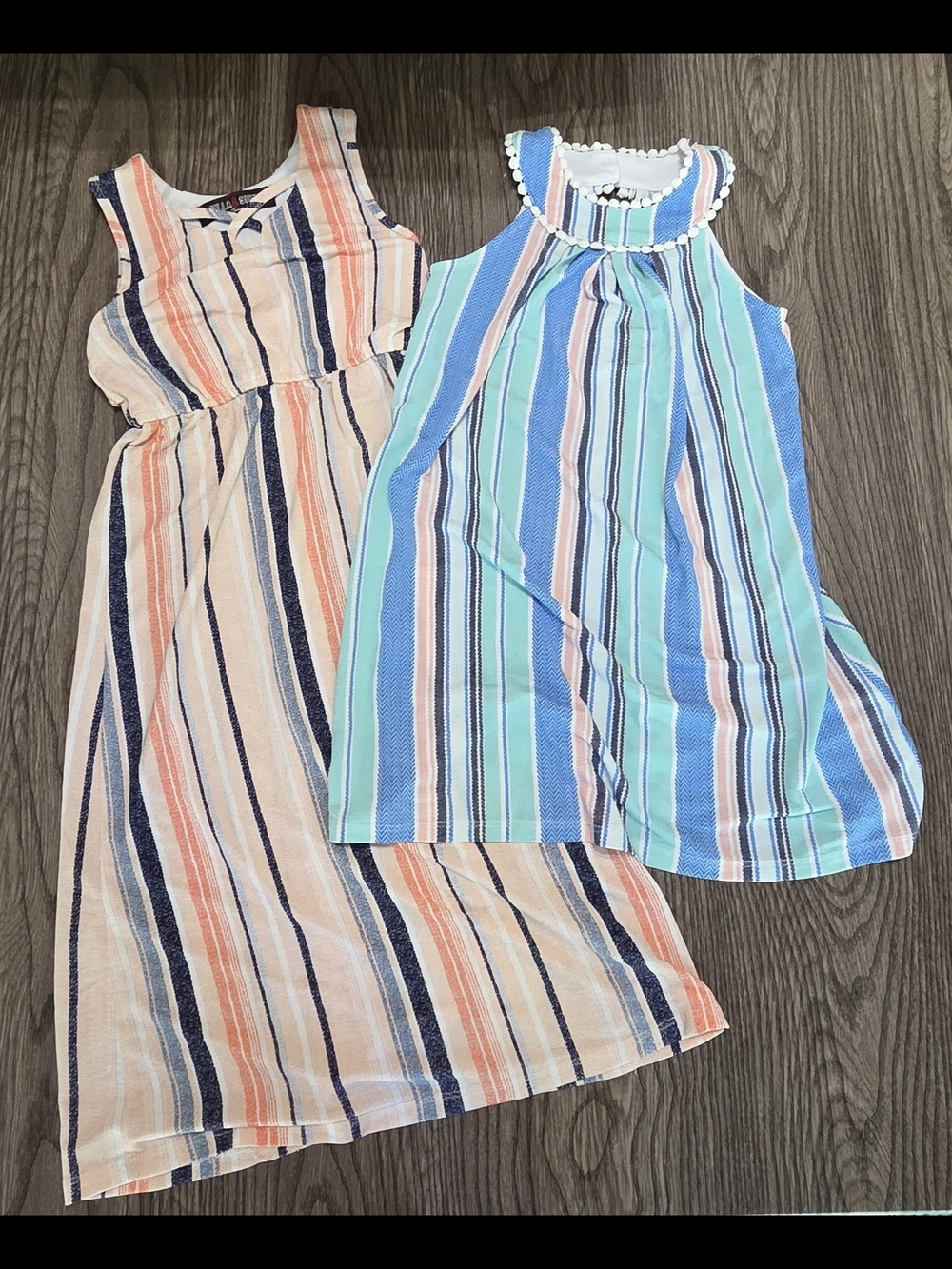 Striped Sleeveless Kids Dress - Blue & Peach Options